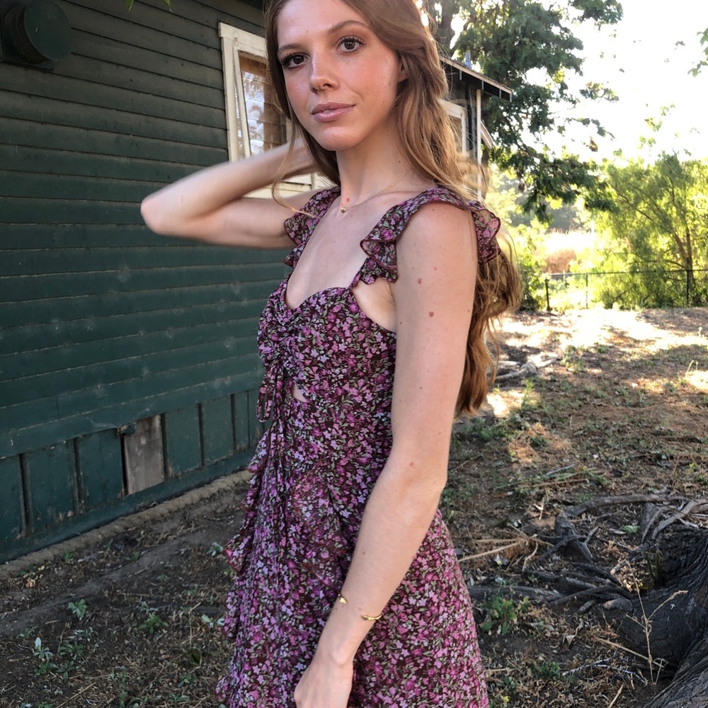 Brown Floral Midi Dress - Picture 3 of 8